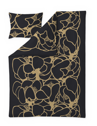 105091-9290; Vallila Makeba-satiinipussilakanasetti Musta-kulta / 150x210 cm