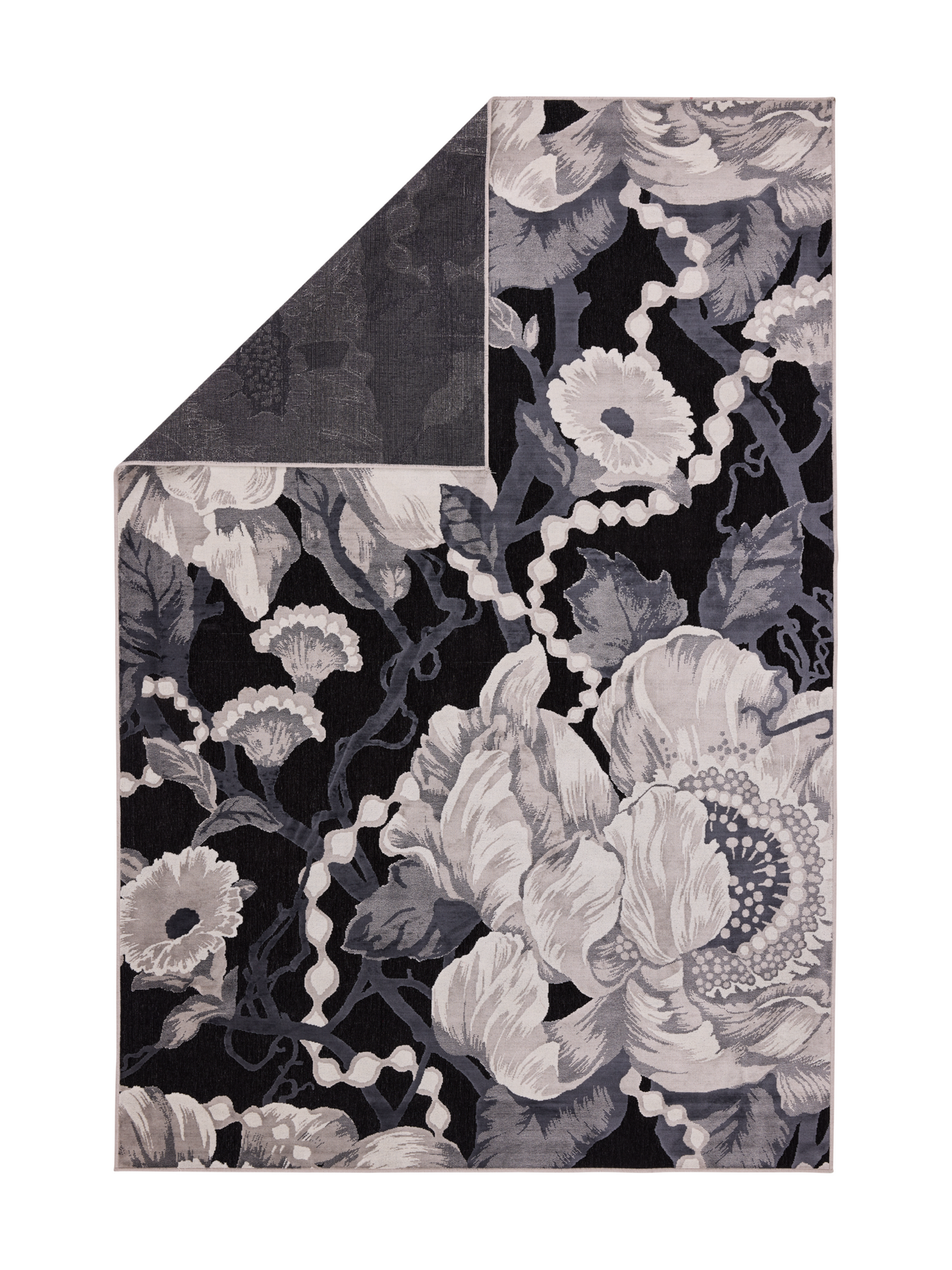 108766-9901_2; Vallila Romanssi-matto Musta-valkoinen / 160x230 cm