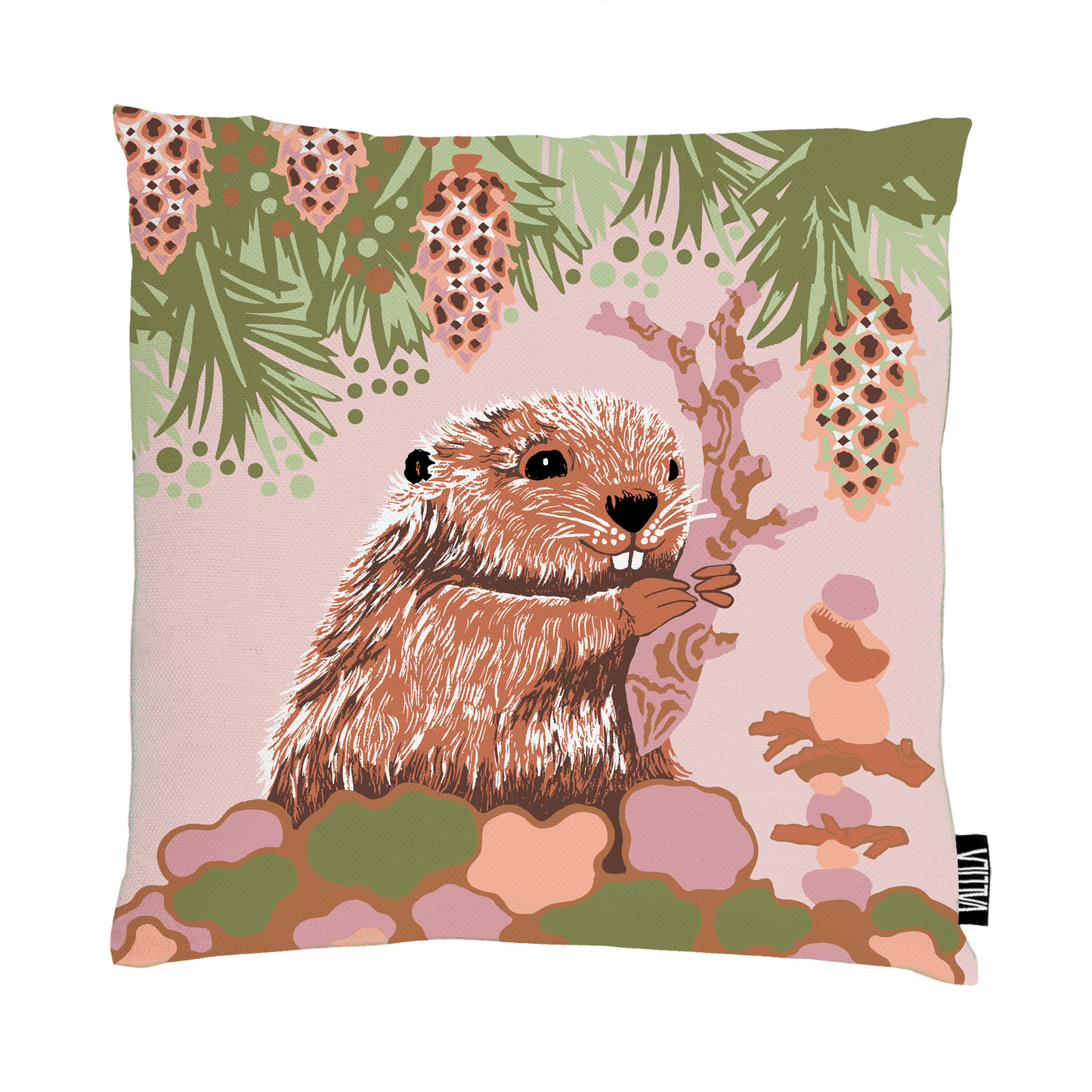 108550-7241; Vallila Alvar-koristetyynynpäällinen Vihreä-roosa / 43x43 cm