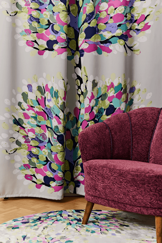 109251-7043_2; 109251-7043_1; Vallila Aronia-pimennysverho Salvianvihreä-pinkki / 140x250 cm