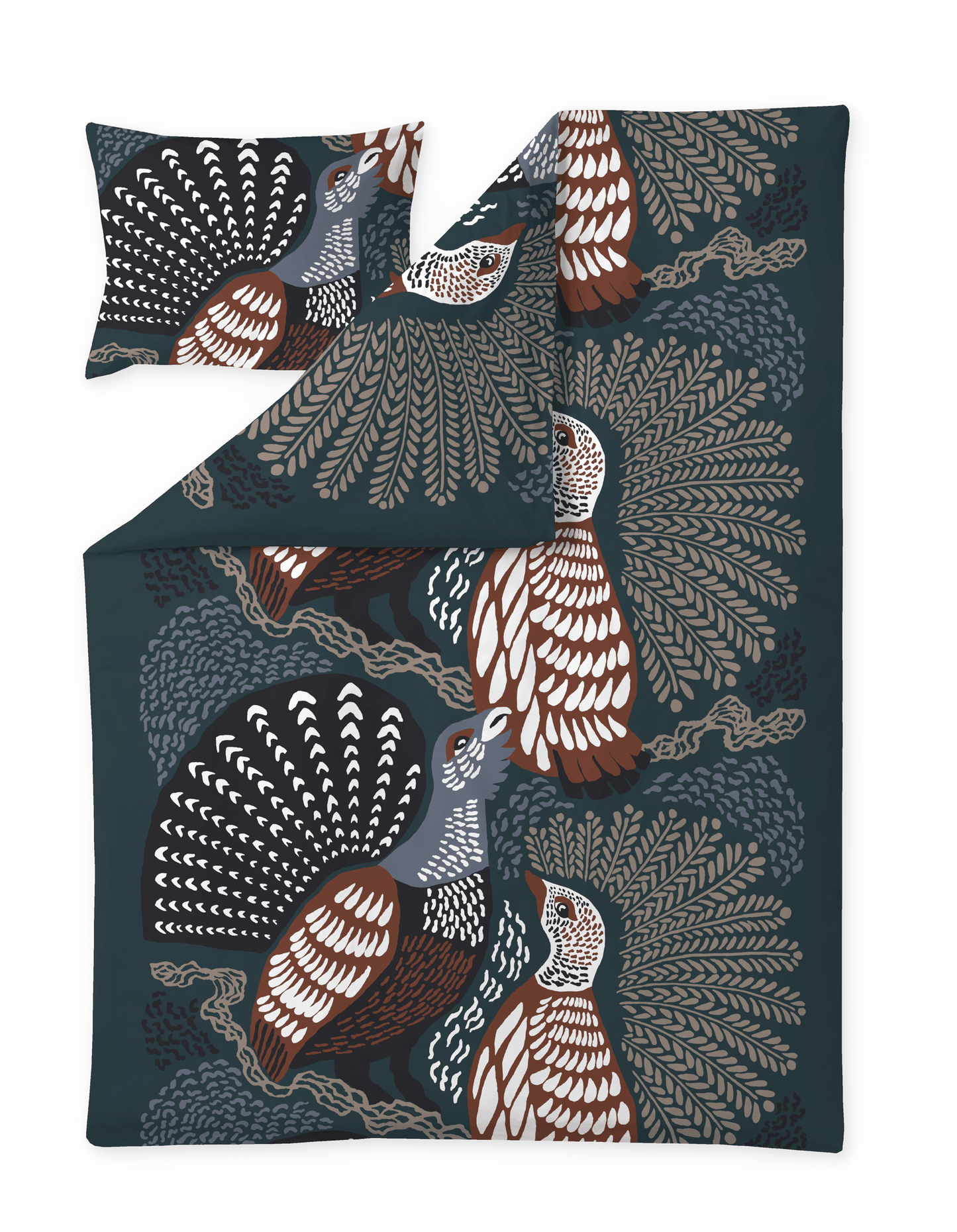 109313-7913; Vallila Metsänvartijat-pussilakanasetti Teal-ruskea / 150x210 cm