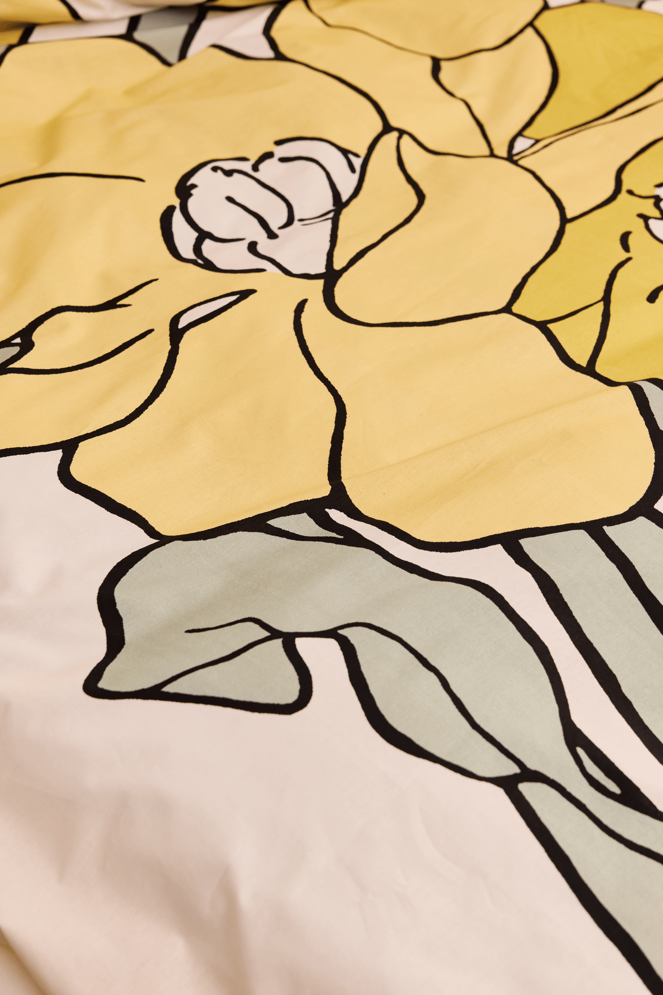 109145-2372_3; Vallila Olivia-pussilakanasetti Keltainen-salvianvihreä / 150x210 cm