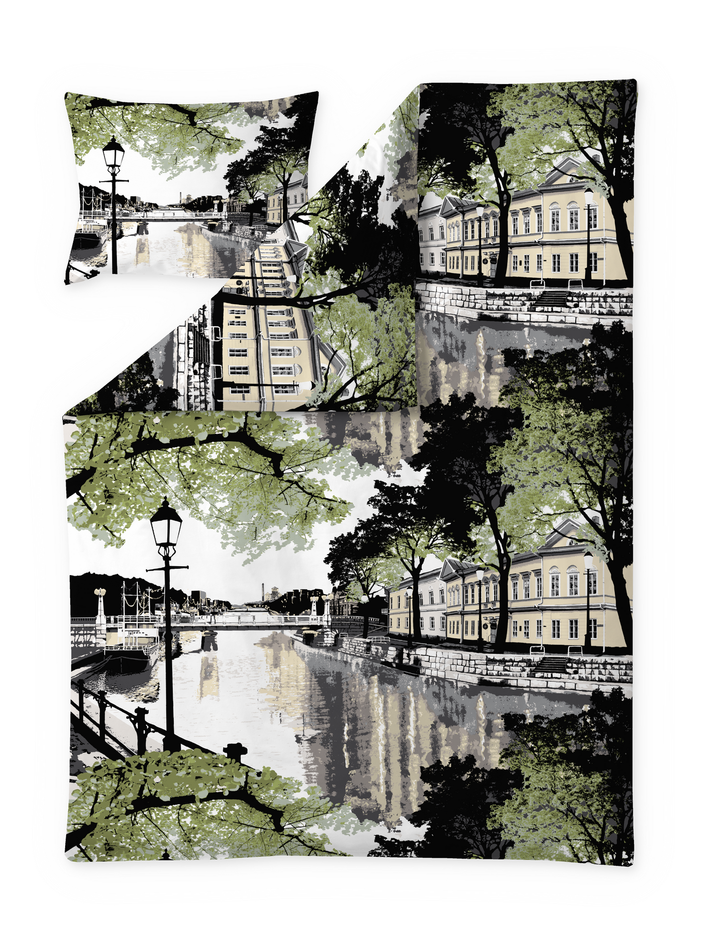 CT002900-7120; Vallila Aurajoki-pussilakanasetti Vihreä-keltainen / 150x210 cm