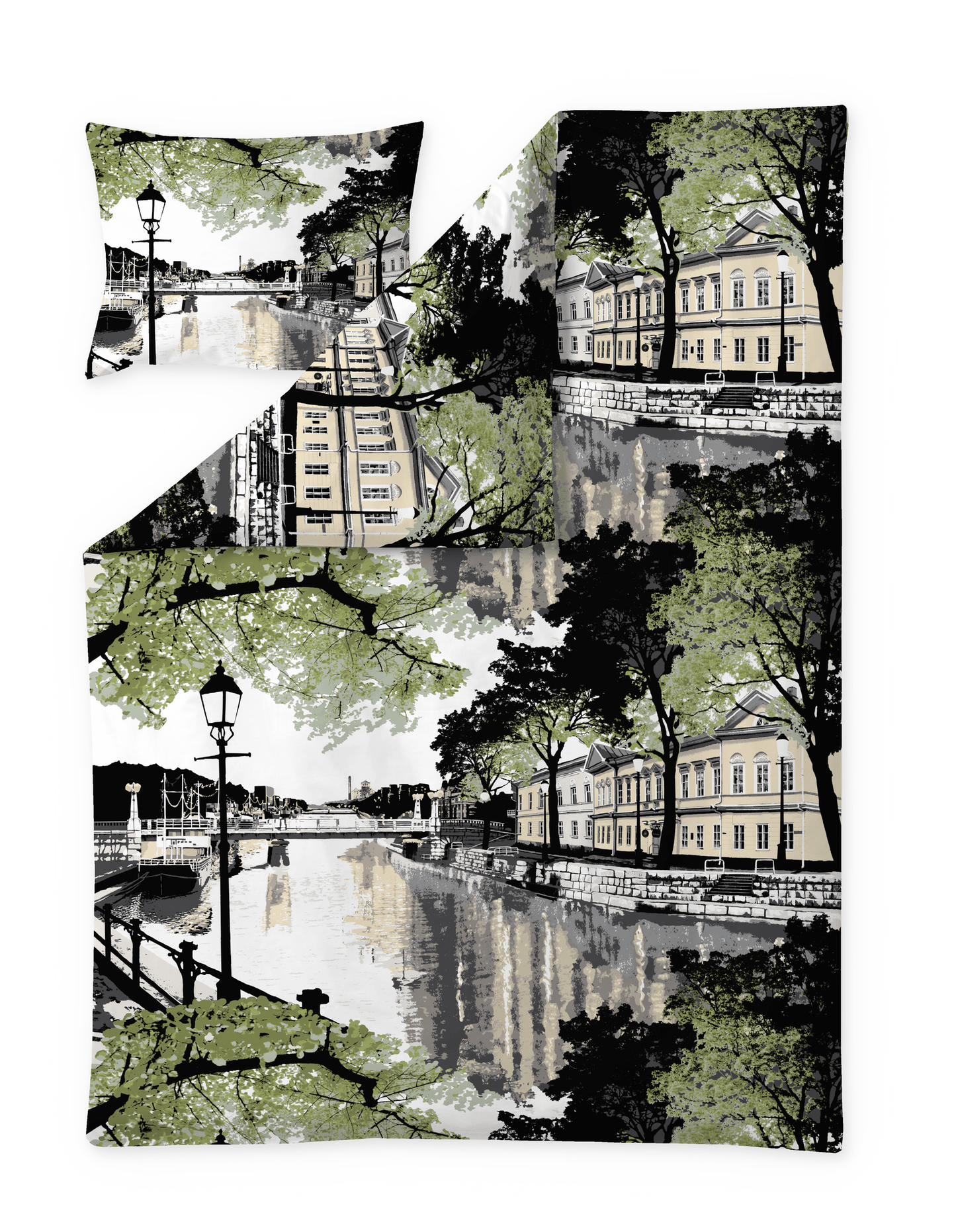 CT002900-7120; Vallila Aurajoki-pussilakanasetti Vihreä-keltainen / 150x210 cm