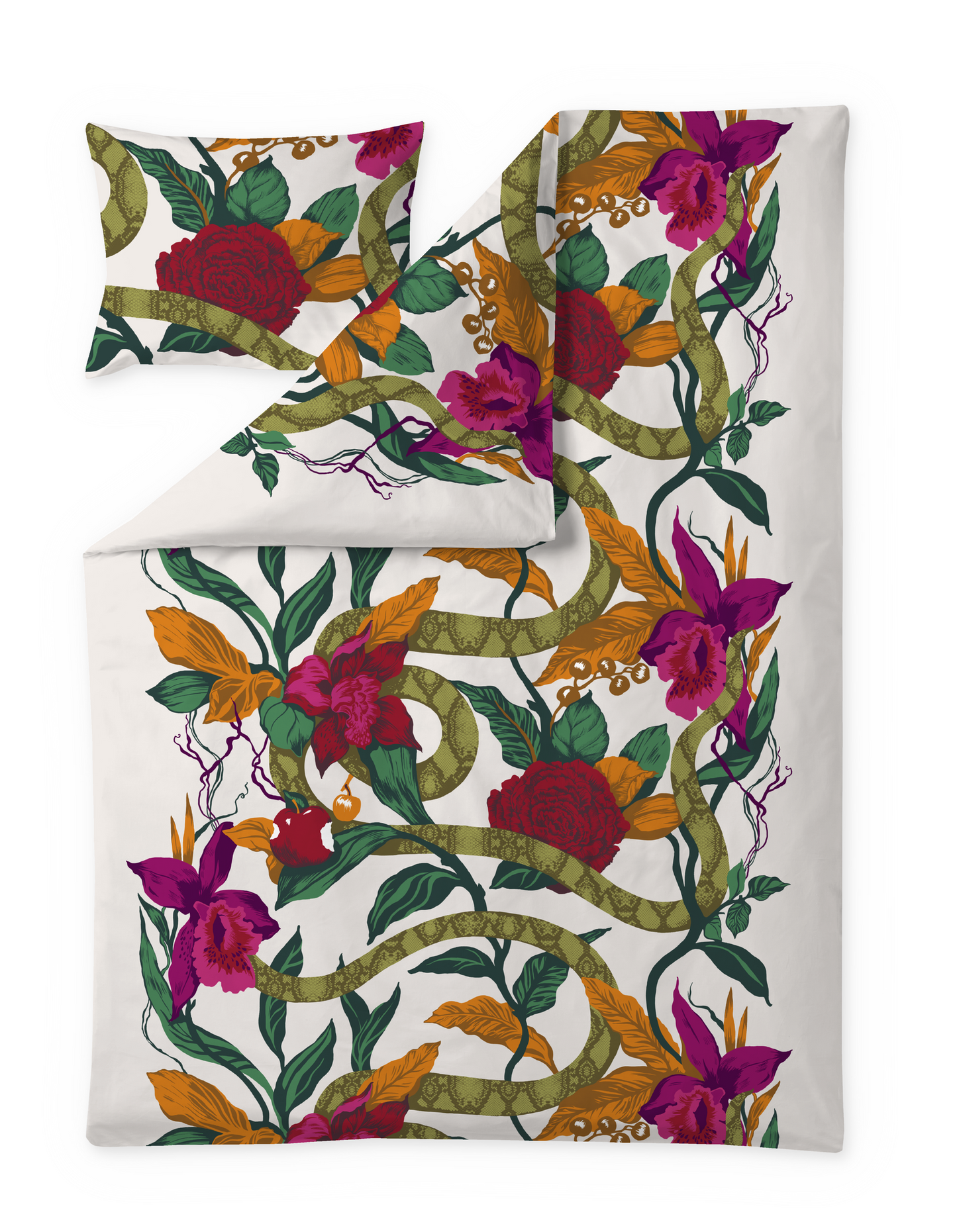 109122-8100; Vallila Kielletty puutarha -satiinipussilakanasetti Monivärinen / 150x210 cm
