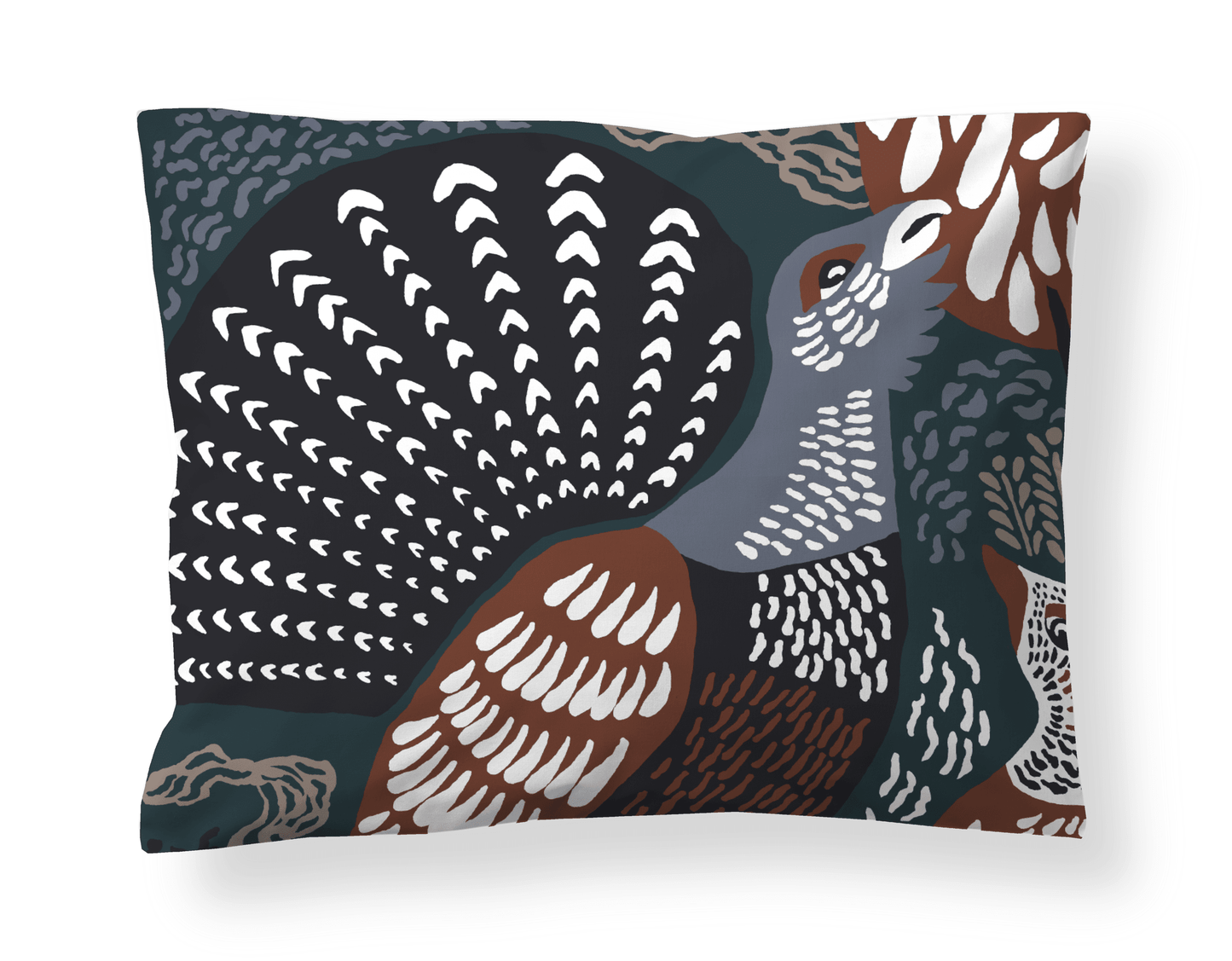 109315-7913; Vallila Metsänvartijat-tyynyliina Teal-ruskea / 50x60 cm