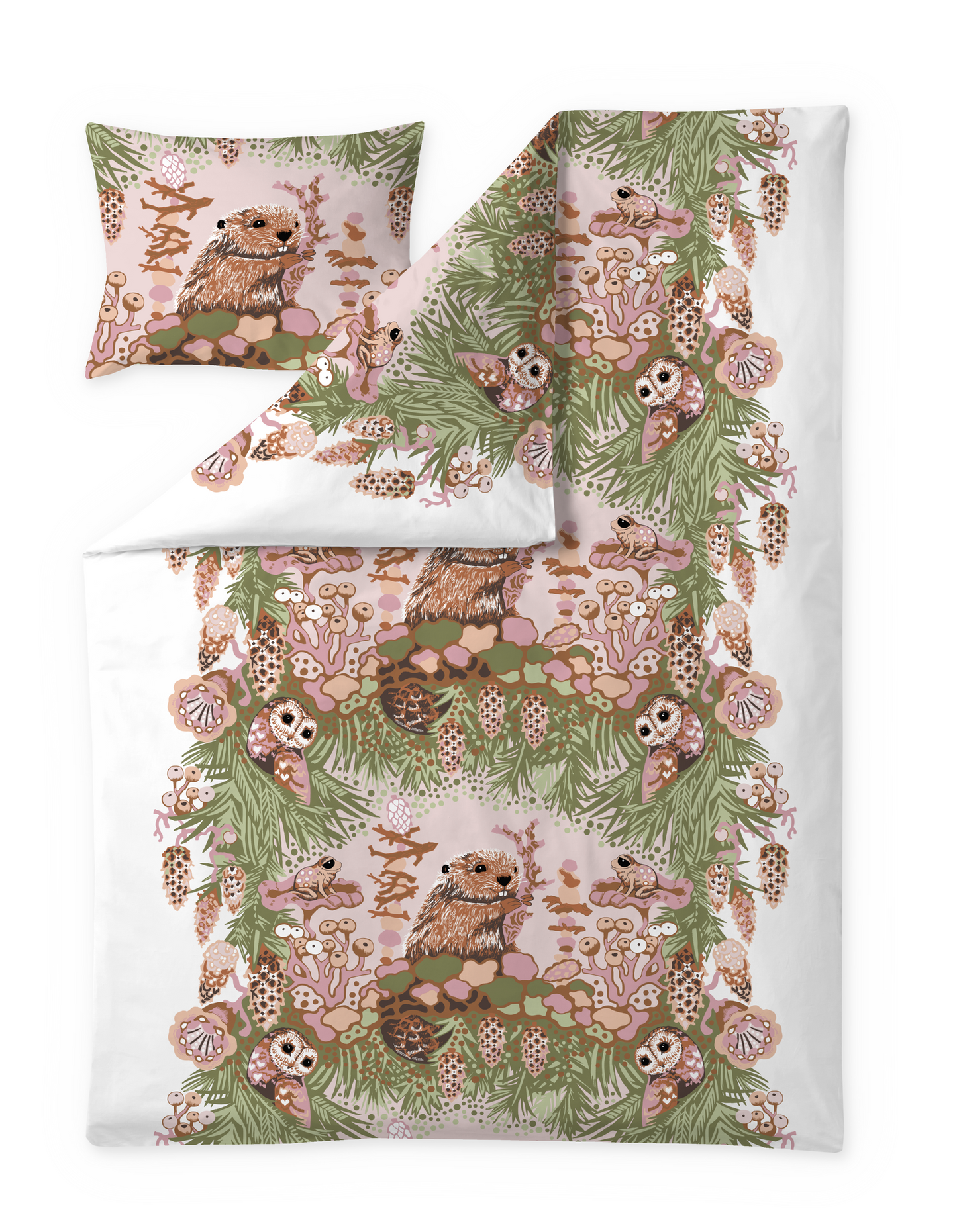 108003-7241; Vallila Alvar-pussilakanasetti Vihreä-roosa / 150x210 cm