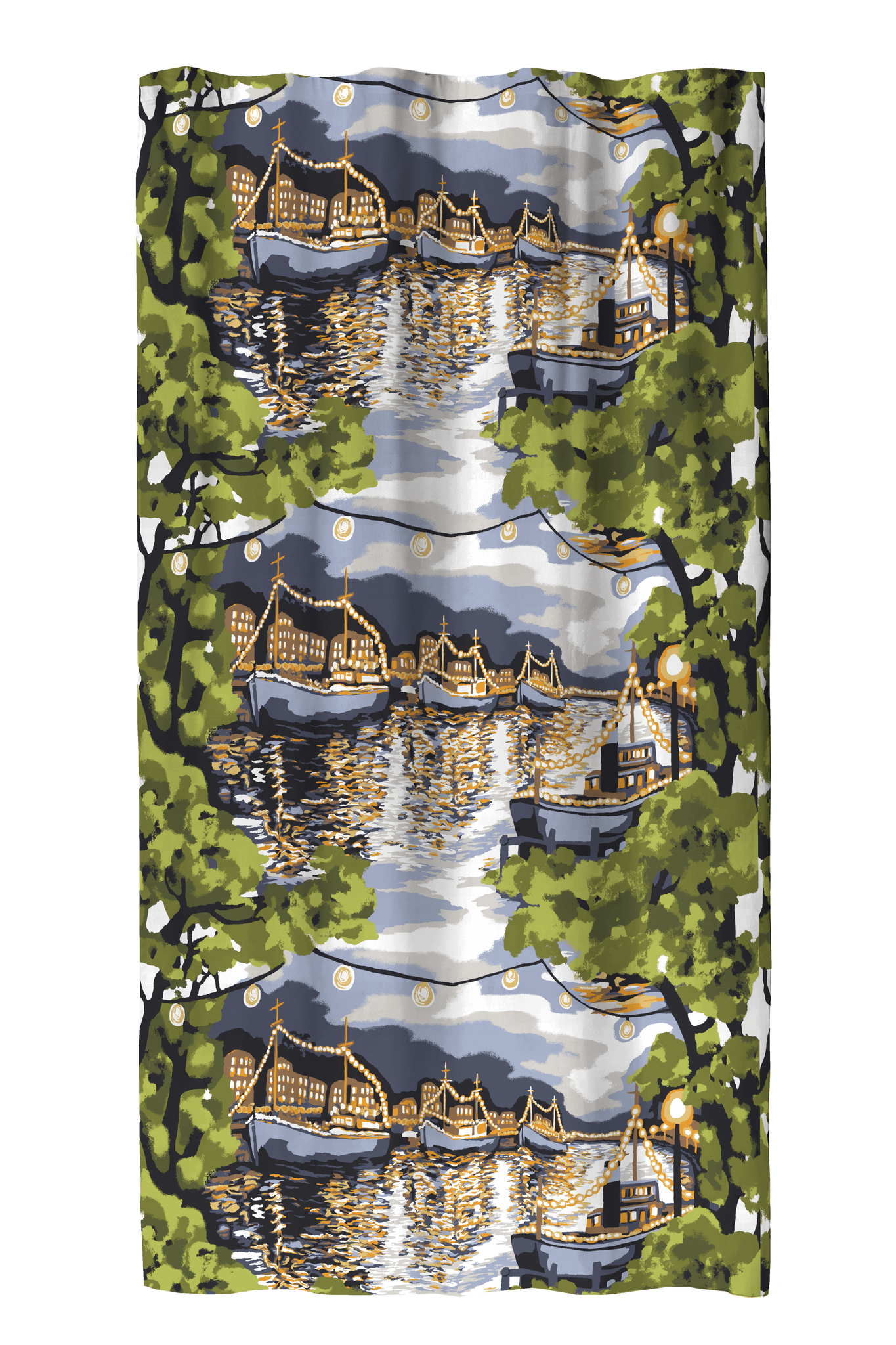 108570-7464; Vallila Ilta-verho Vihreä-sininen / 140x250 cm