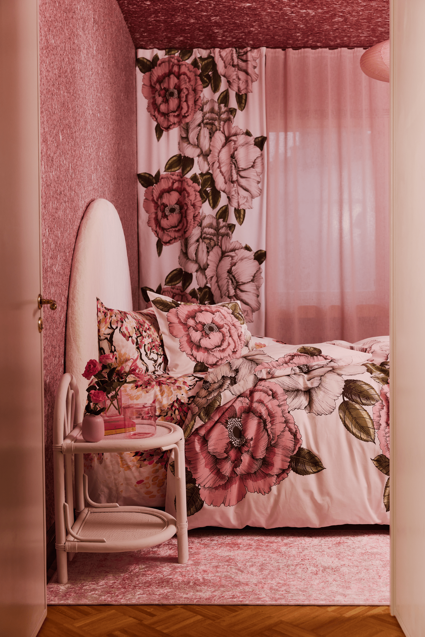 CT002457-4271_2; Vallila Alma-verho Pinkki-vihreä / 140x250 cm