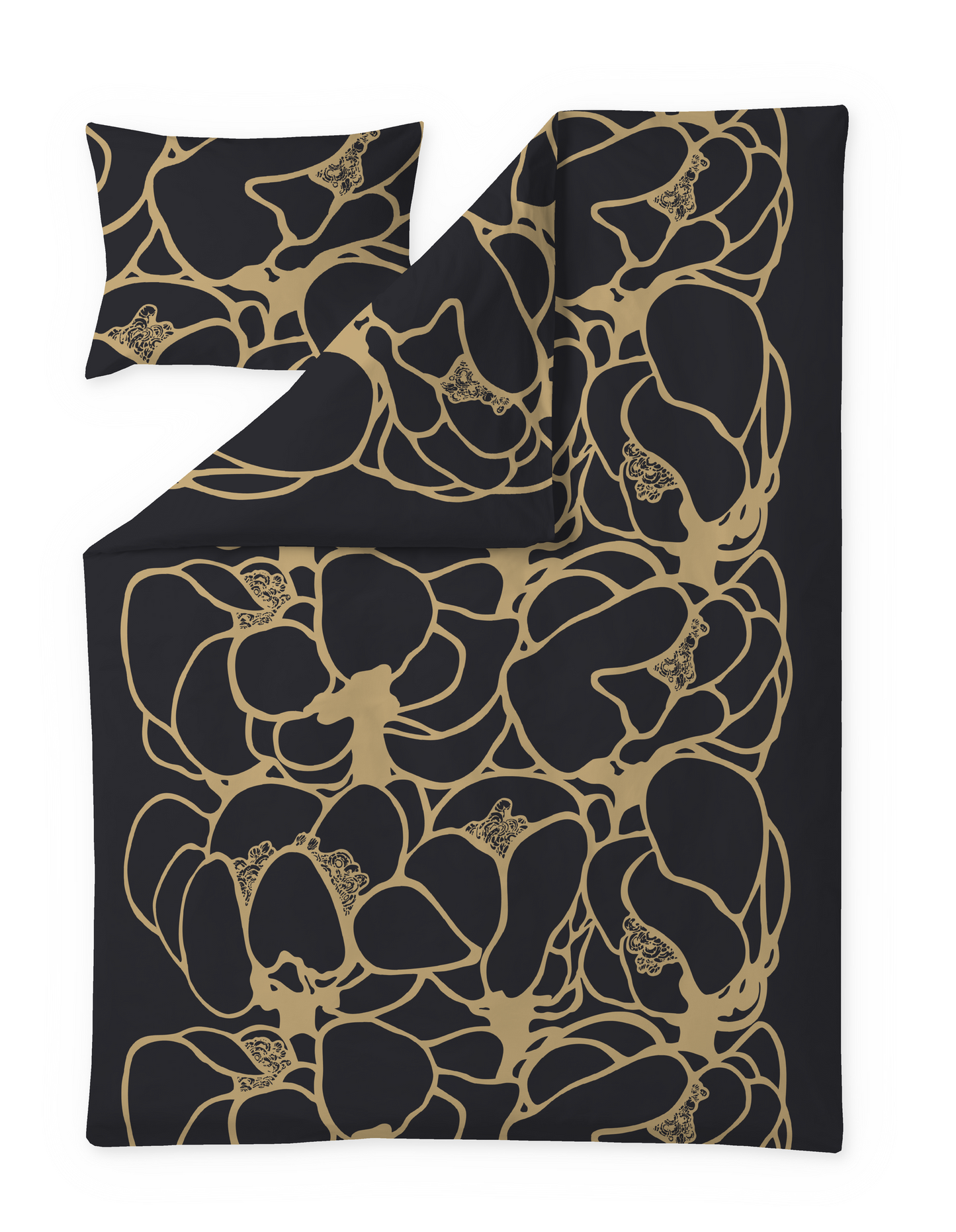 105091-9290; Vallila Makeba-satiinipussilakanasetti Musta-kulta / 150x210 cm 