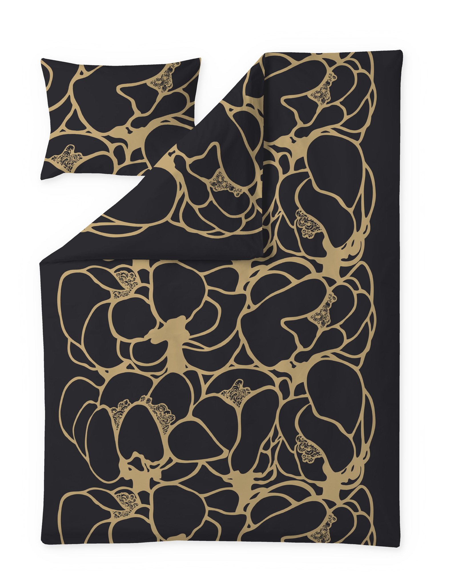 105091-9290; Vallila Makeba-satiinipussilakanasetti Musta-kulta / 150x210 cm 