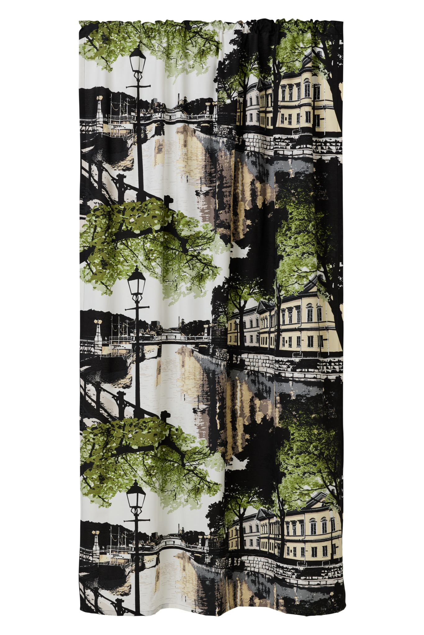 CT000326-7120; Vallila Aurajoki-verho Vihreä-keltainen / 140x250 cm 