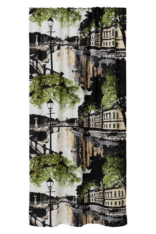 CT000326-7120; Vallila Aurajoki-verho Vihreä-keltainen / 140x250 cm 