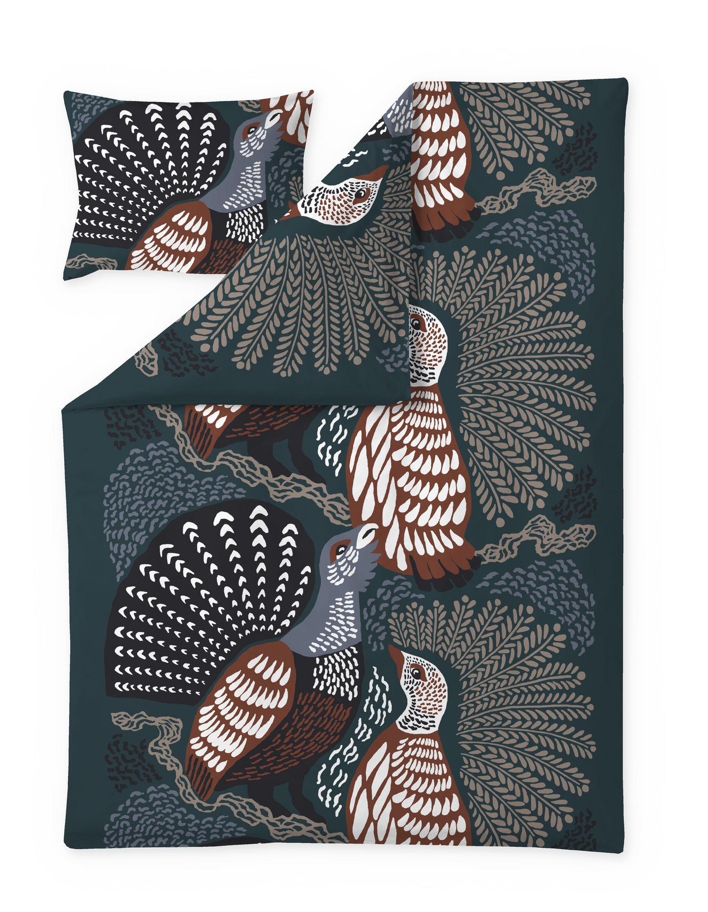 109313-7913; Vallila Metsänvartijat-pussilakanasetti Teal-ruskea / 150x210 cm 
