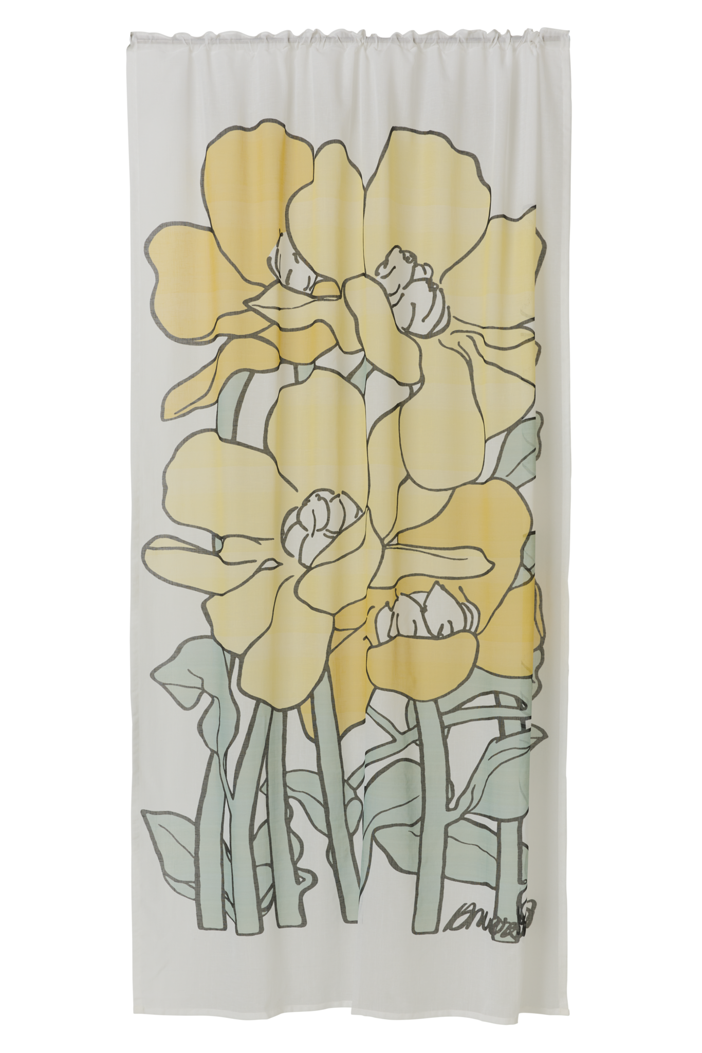 109015-2372; Vallila Olivia-valoverho Keltainen-salvianvihreä / 140x250 cm 