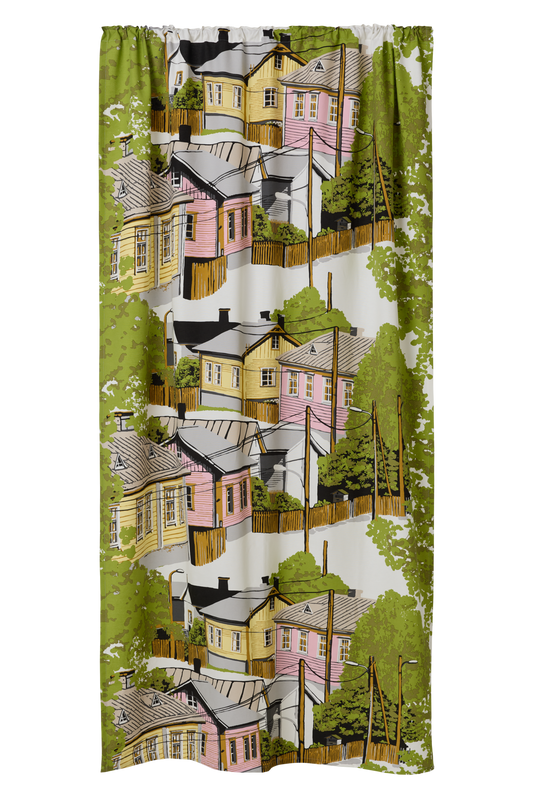 109010-4220; Vallila Naapurusto-verho Pinkki-keltainen / 140x250 cm 