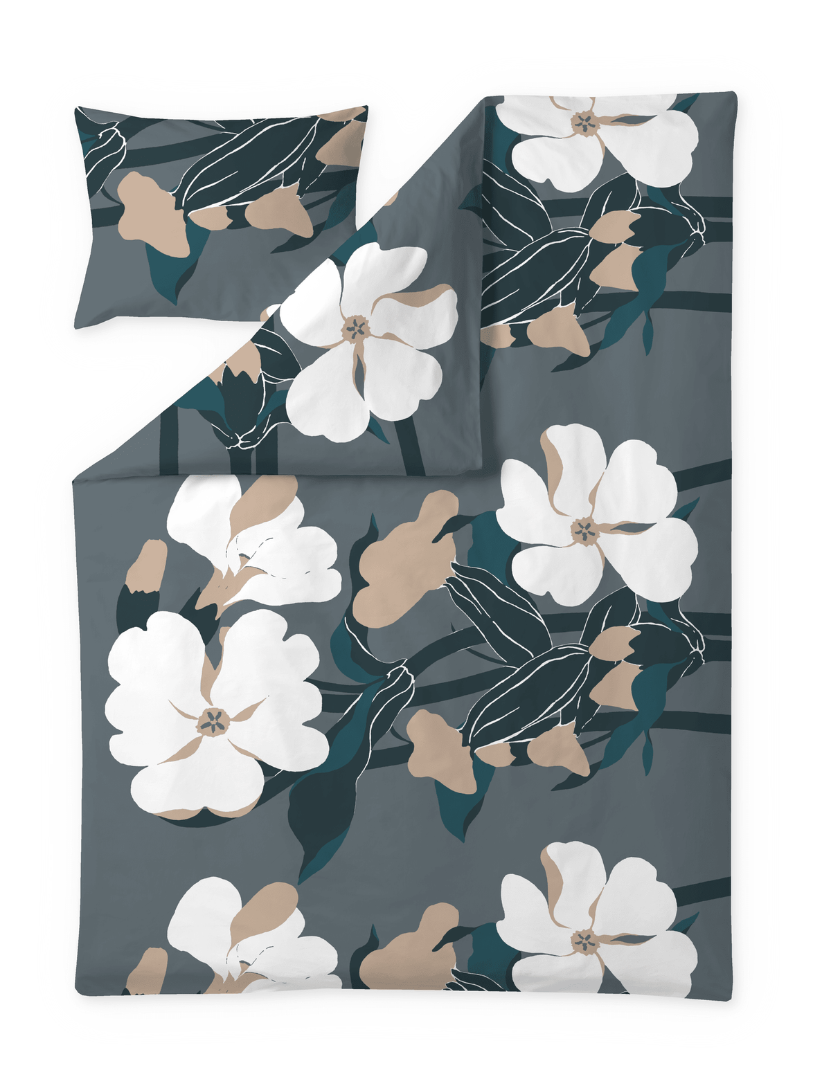 108206-7900; Vallila Kukinto-pussilakanasetti Teal / 150x210 + 50x60 cm 