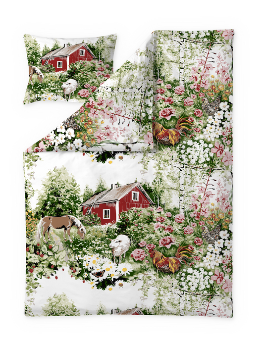 105250-3; Vallila Mansikkapaikka-pussilakanasetti Punainen-vihreä / 150x210 cm 