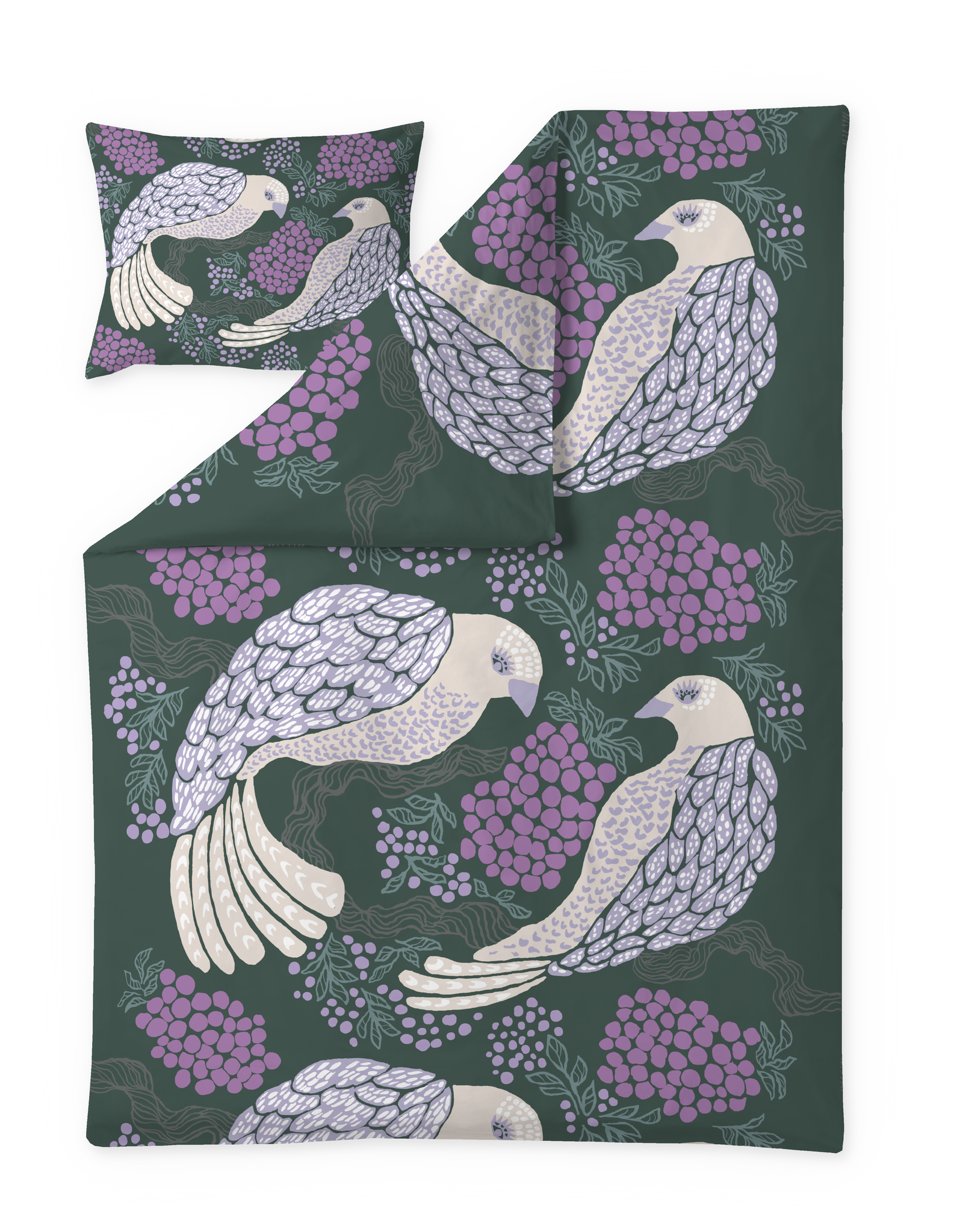 108802-7851; Vallila Viserrys-satiinipussilakanasetti Vihreä-violetti / 150x210 cm 