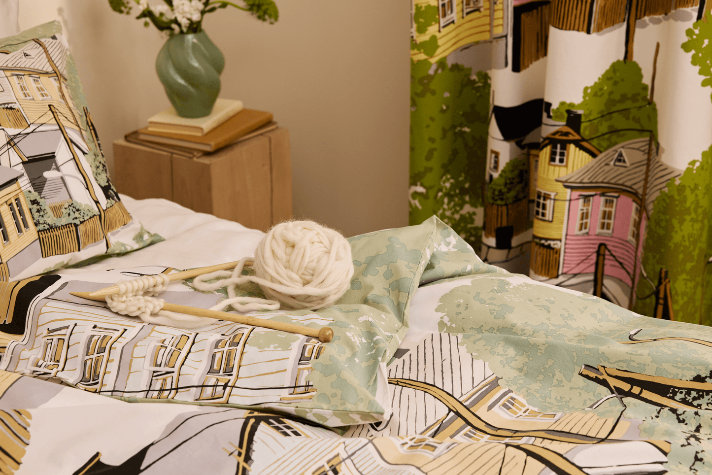 109039-7100_2; Vallila Naapurusto-pussilakanasetti Mintunvihreä / 150x210 cm 