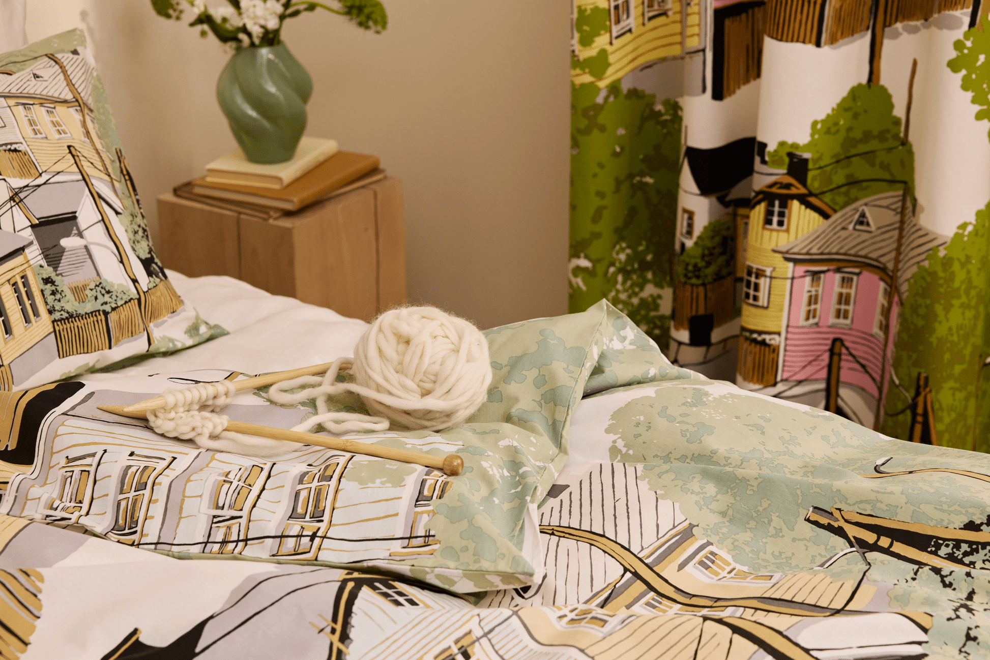 109039-7100_2; Vallila Naapurusto-pussilakanasetti Mintunvihreä / 150x210 cm 