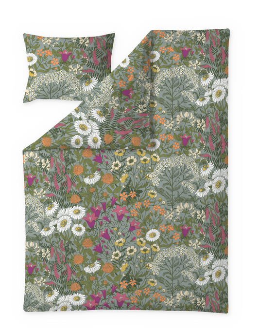 109037-7343; Vallila Ahomaa-pussilakanasetti Vihreä-pinkki / 150x210 cm 