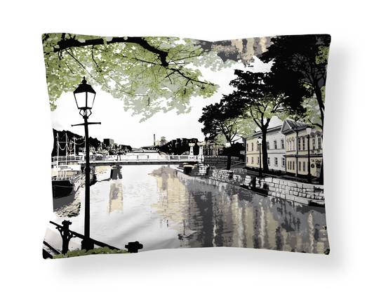 104182-7120; Vallila Aurajoki-tyynyliina Vihreä-keltainen / 50x60 cm 