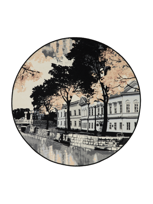 108695-9100; Vallila Aurajoki-matto Harmaa-beige / Ø133 cm 