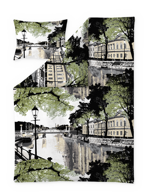 CT002900-7120; Vallila Aurajoki-pussilakanasetti Vihreä-keltainen / 150x210 cm 