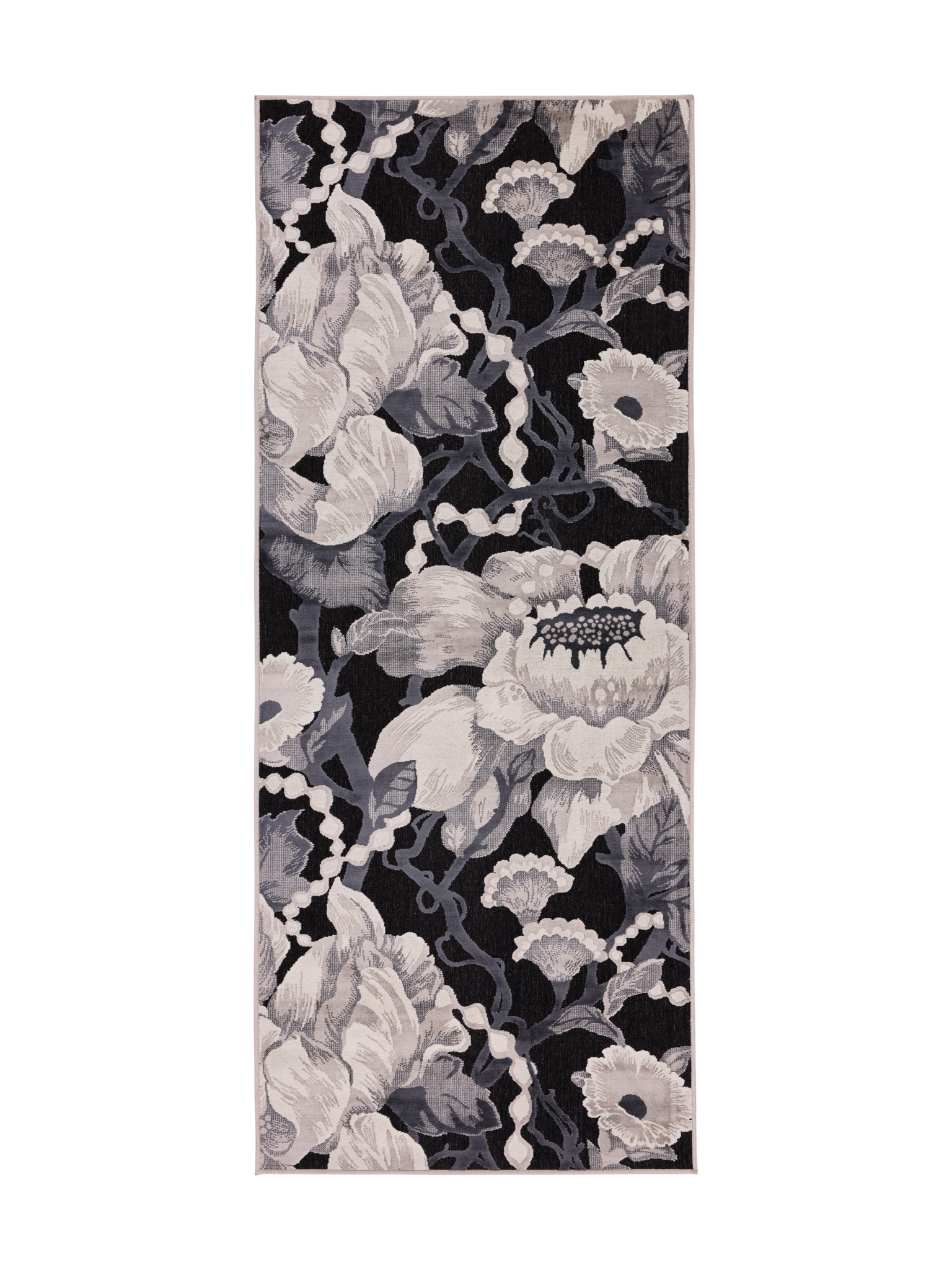 108764-9901; Vallila Romanssi-käytävämatto Musta-valkoinen / 80x200 cm 