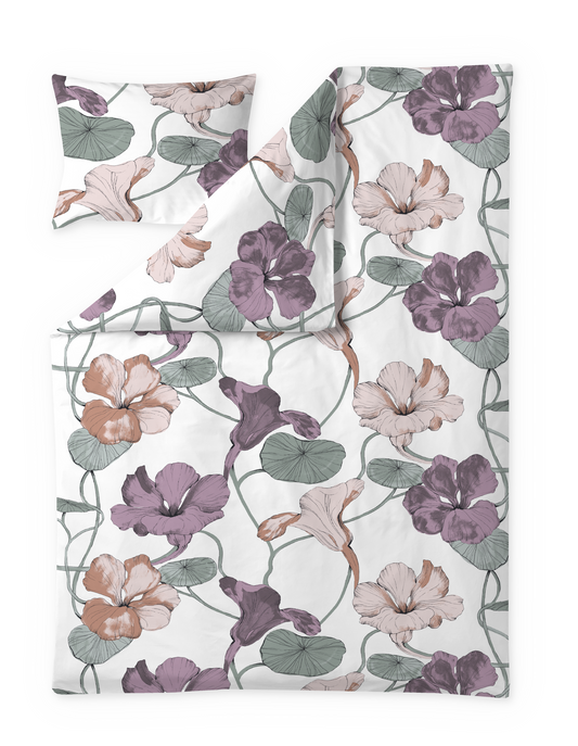 109280-7550; Vallila Köynnöskranssi-pussilakanasetti Vihreä-lila / 150x210 cm 