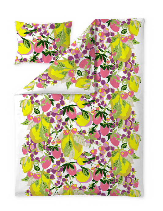 109257-8043; Vallila Tropic-pussilakanasetti Monivärinen-pinkki / 150x210 cm 