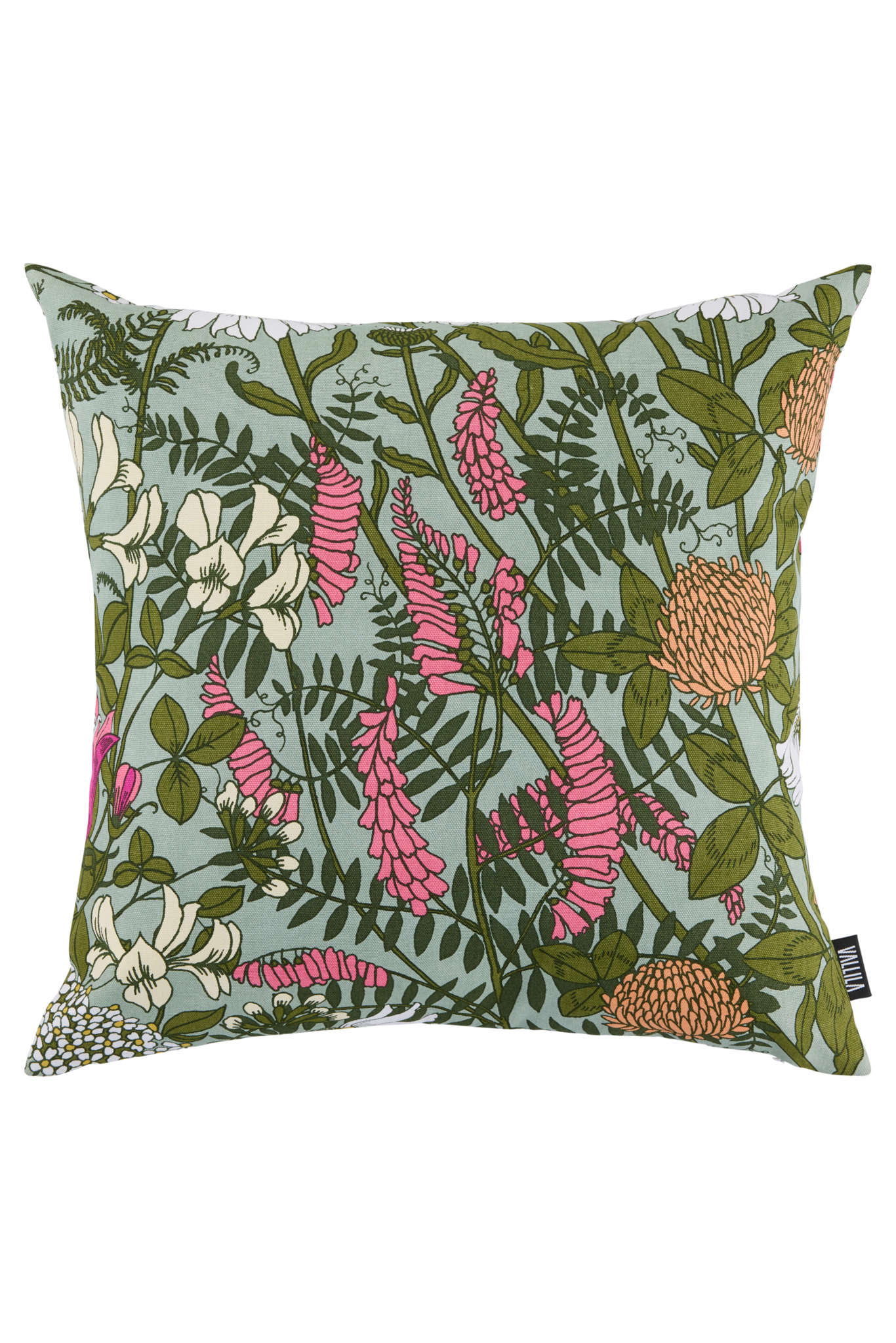 109033-7343; Vallila Ahomaa-koristetyynynpäällinen Vihreä-pinkki / 43x43 cm 