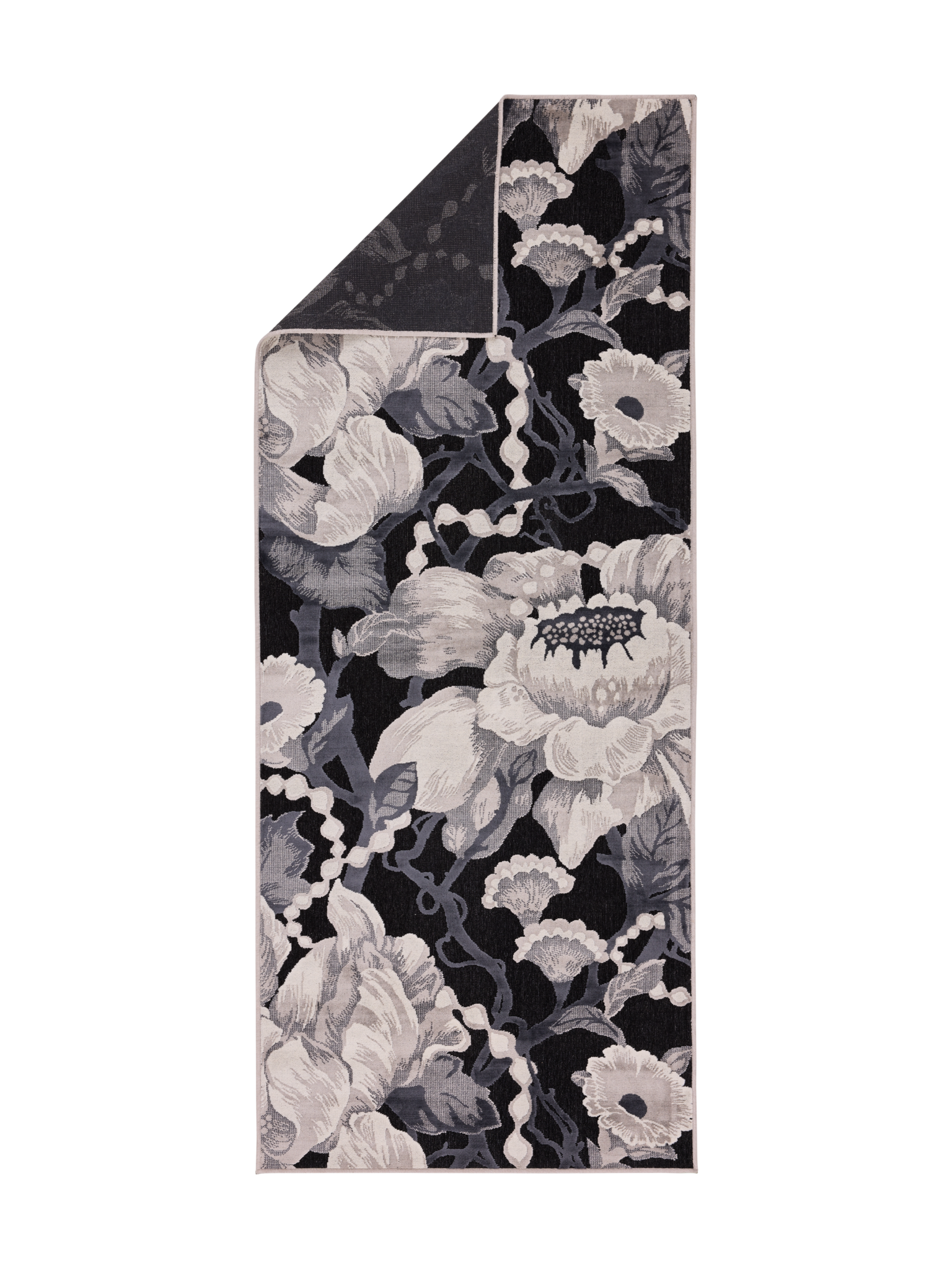 108764-9901_2; Vallila Romanssi-käytävämatto Musta-valkoinen / 80x200 cm 