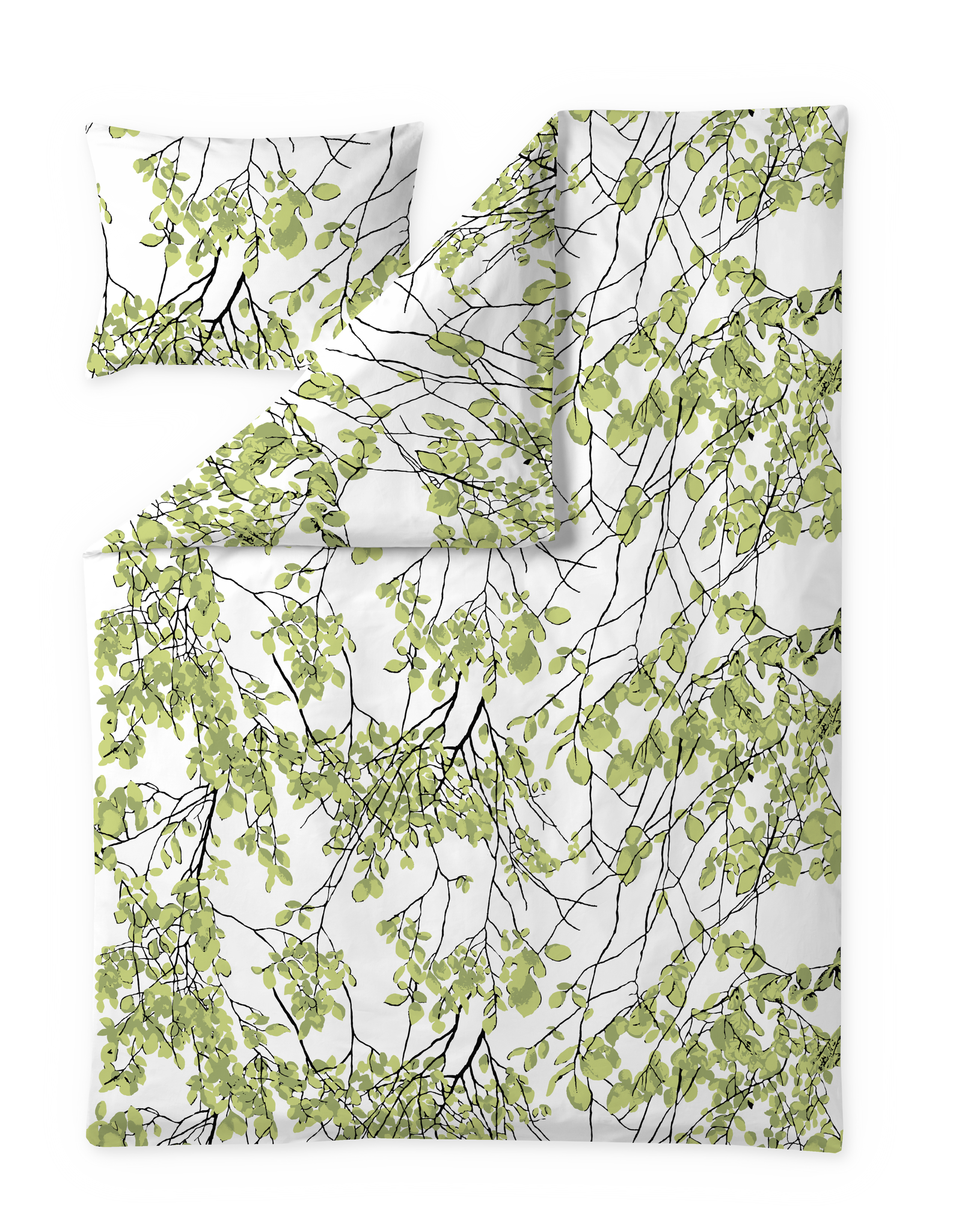 107240-9; Vallila Lehtisade-pussilakanasetti Lehdenvihreä / 150x210 + 50x60 cm 