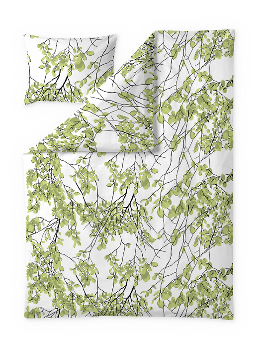 107240-9; Vallila Lehtisade-pussilakanasetti Lehdenvihreä / 150x210 + 50x60 cm 