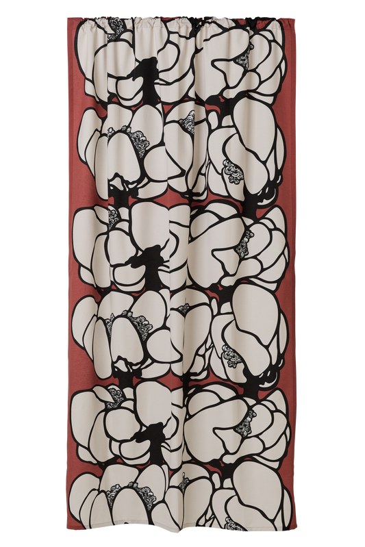 107212-4202; Vallila Makeba-verho Punainen-harmaa / 140x250 cm 