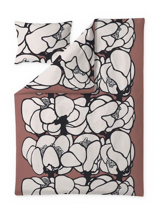 105091-4202; Vallila Makeba-satiinipussilakanasetti Punainen-harmaa / 150x210 cm 