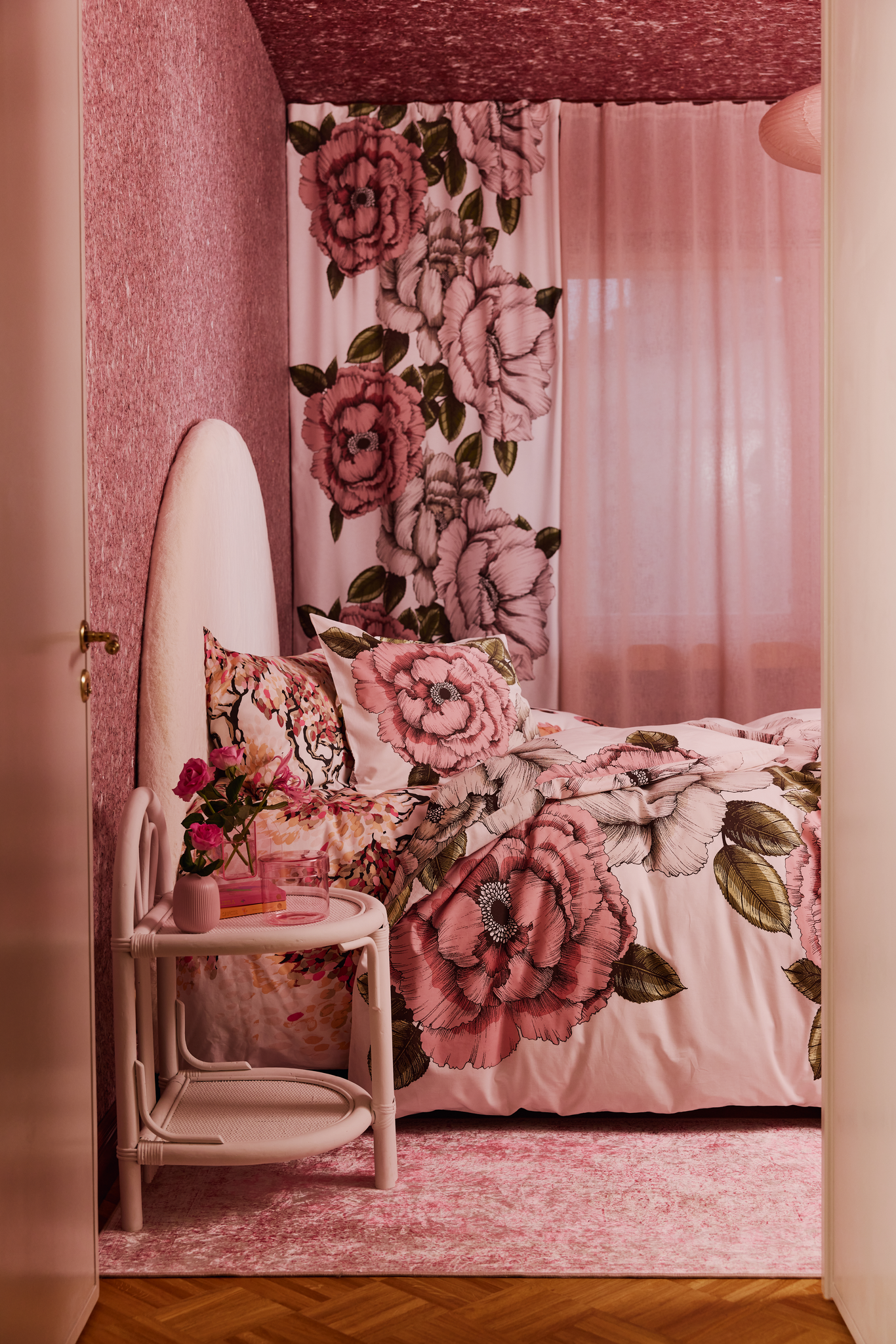 CT002457-4271_2; Vallila Alma-verho Pinkki-vihreä / 140x250 cm 