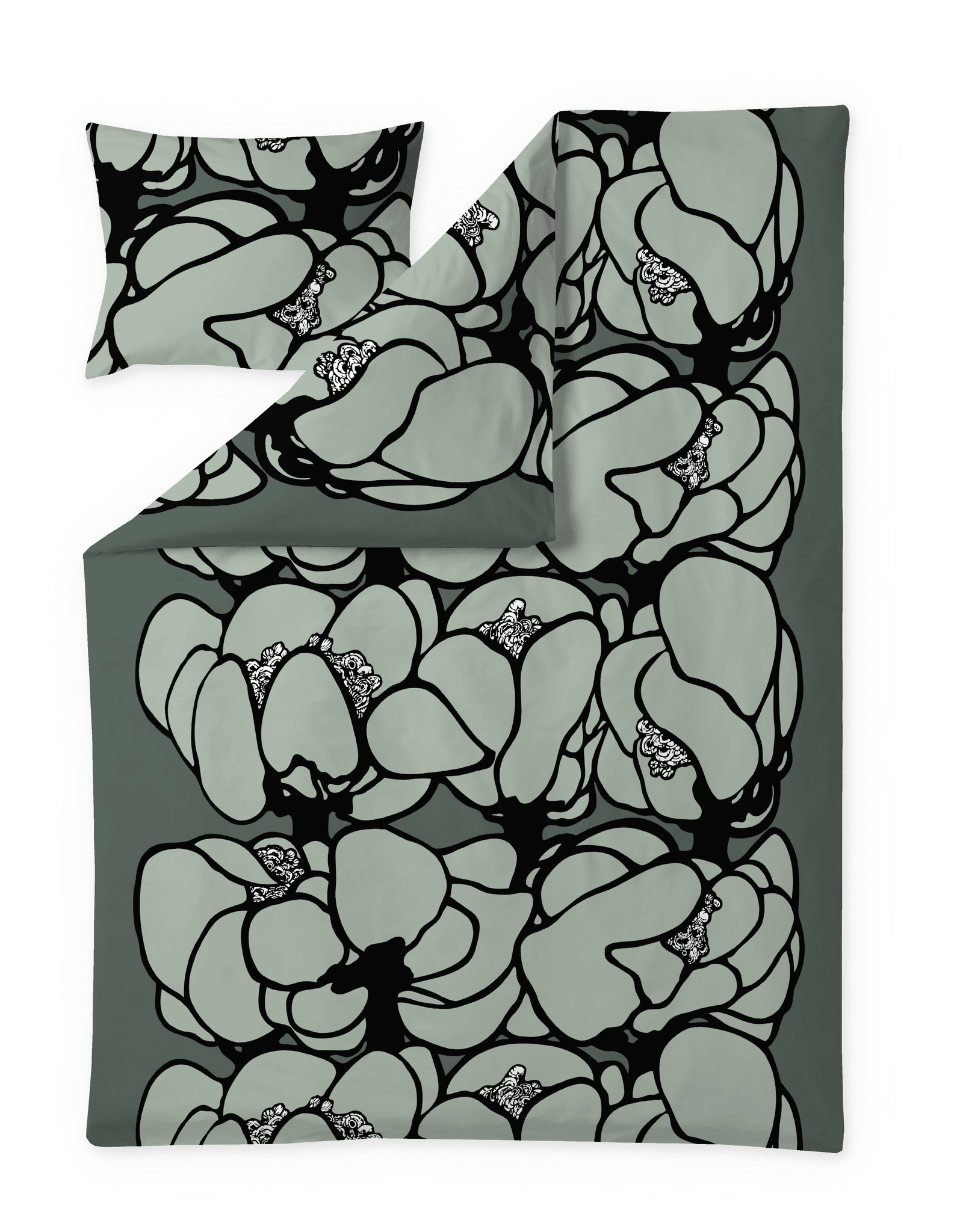 105091-7800; Vallila Makeba-satiinipussilakanasetti Salvianvihreä / 150x210 cm 