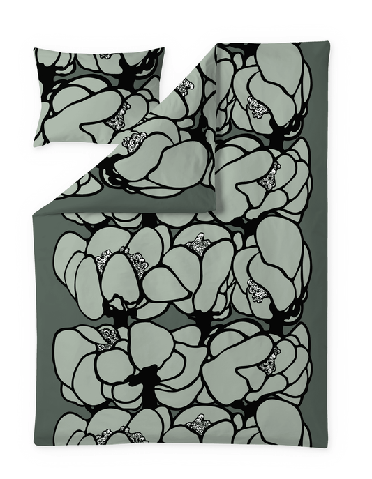 105091-7800; Vallila Makeba-satiinipussilakanasetti Salvianvihreä / 150x210 cm 